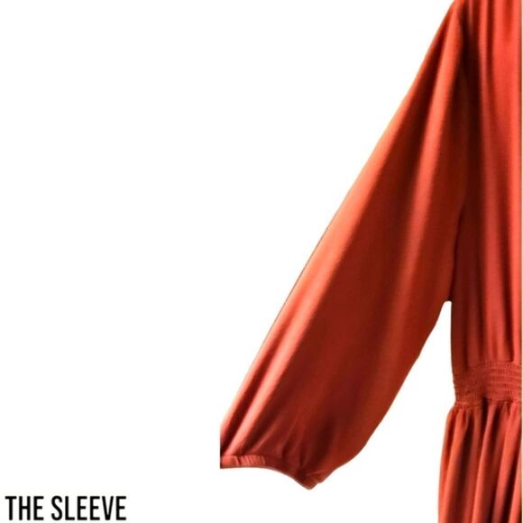 "JUST FOUND" Plus Size Long Pleated Rustic Red Maxi Dress - Picture 4 of 14